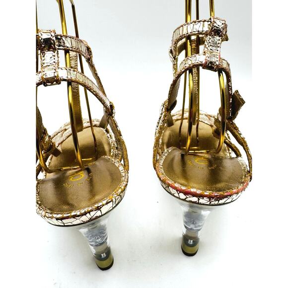 CHANEL Rose Gold Metallic T-Strap Platform Sandals Size 38.5 - Picture 9 of 10